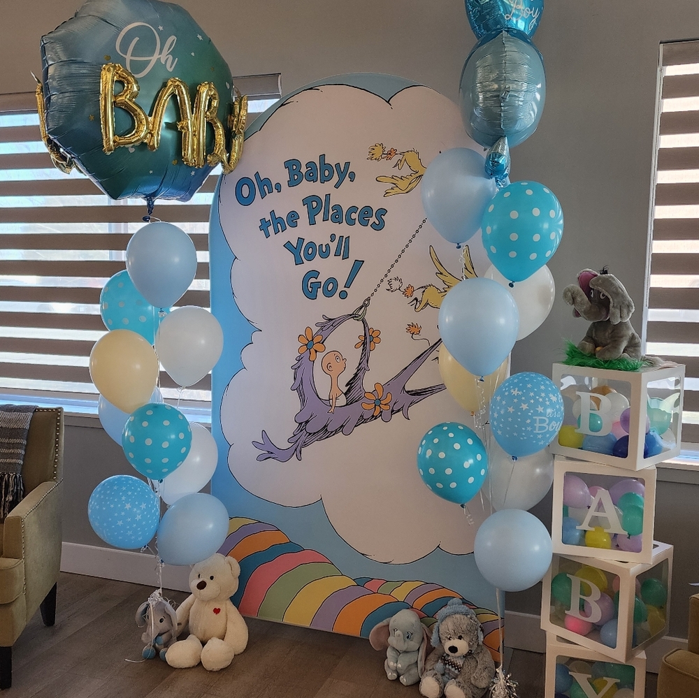 Oh Baby Blue and White Party Decoration Backdrp Arch - Baby Shower Backdrop